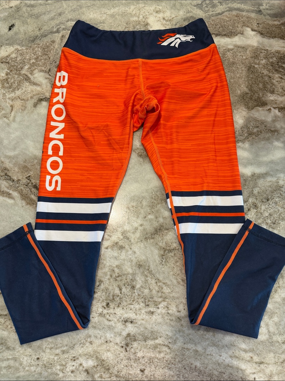 NFL Broncos Orange & Navy Women's Leggings with White Logo